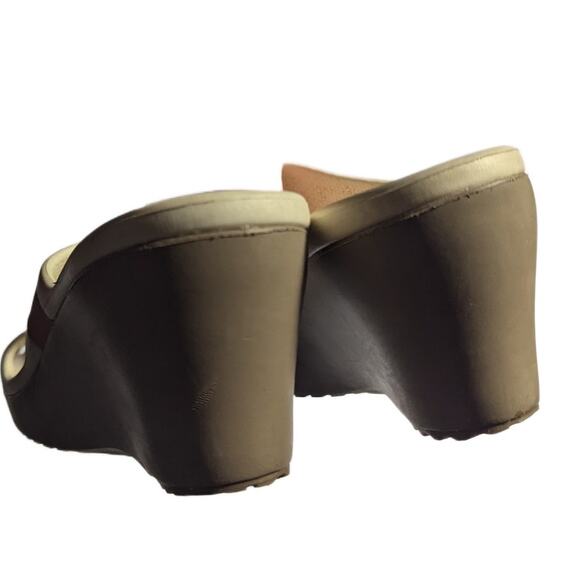 Crocs Shima Pink White Double Strap Taupe Wedge Heel Comfort Slide Sandals Sz 7 - Picture 3 of 5